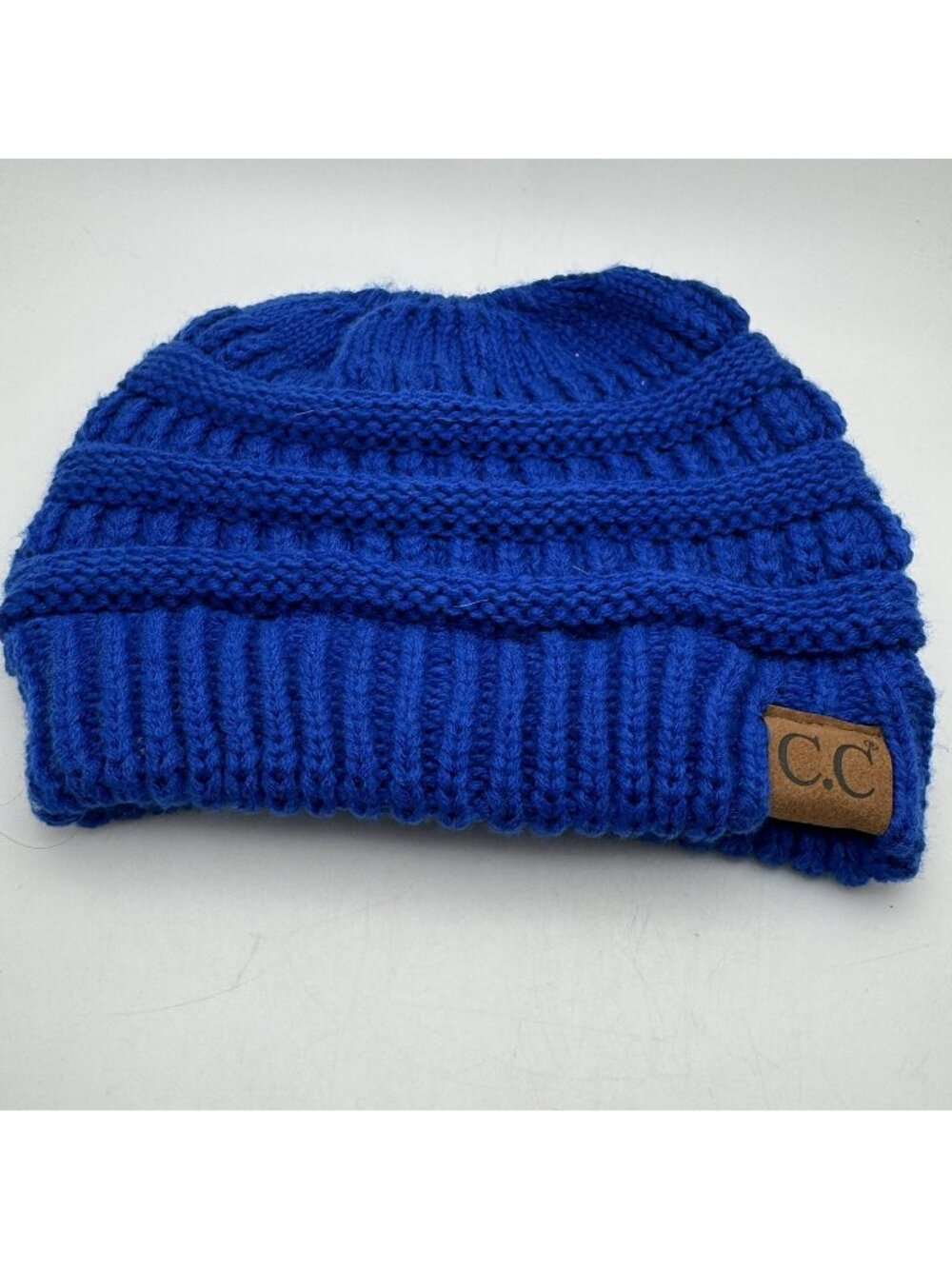 C.C Exclusives Royal Blue Messy Bun Ponytail Beanie Knit Hat Winter Warm Acrylic